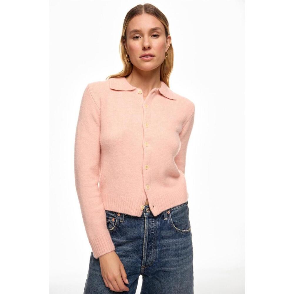 DUNST Pink Open Collar Knit Cardigan Size S with Damaged Buttons